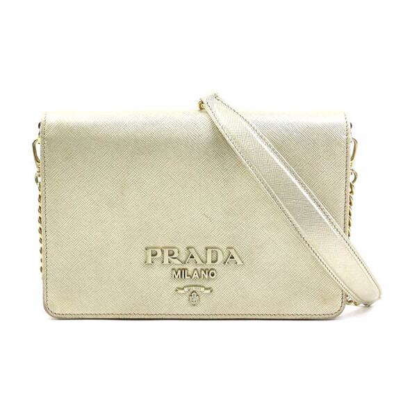 PRADA Gold Leather Shoulder Bag
